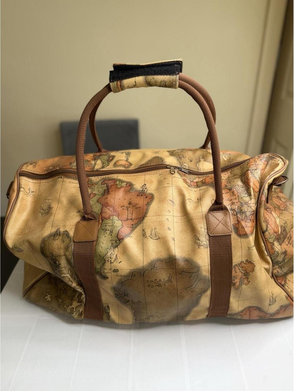 Vintage-Style Map Print Travel Weekender Bag - Brown